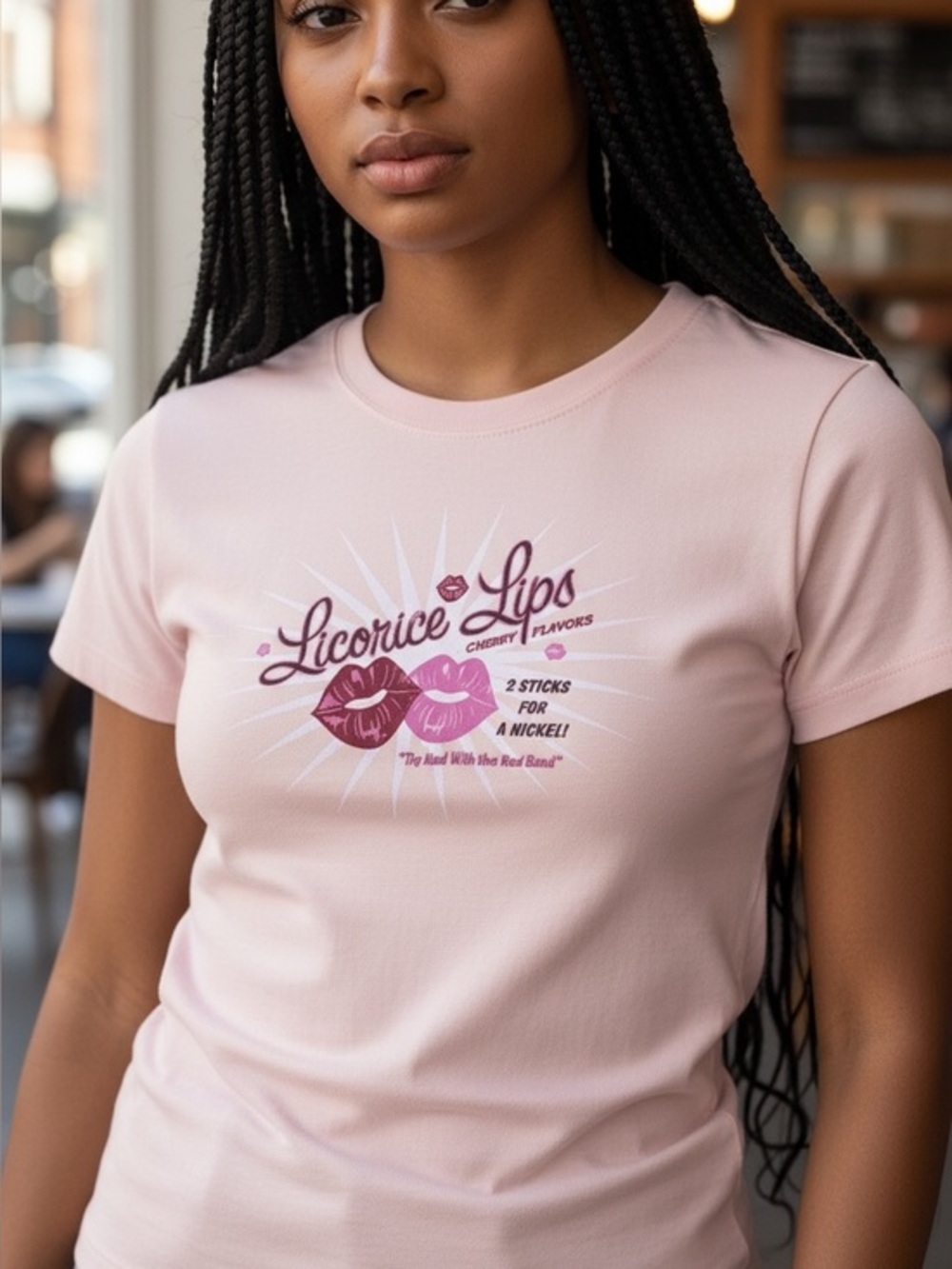 🍬 Fossil Licorice Lips Candy Sticks Graphic Tee | Retro Y2K
